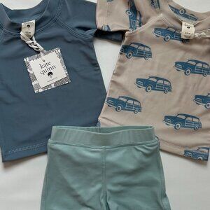 Kate Quinn Baby Swim Set 0-3M NWT UPF 50 Rash Guard & Board Shorts Bundle